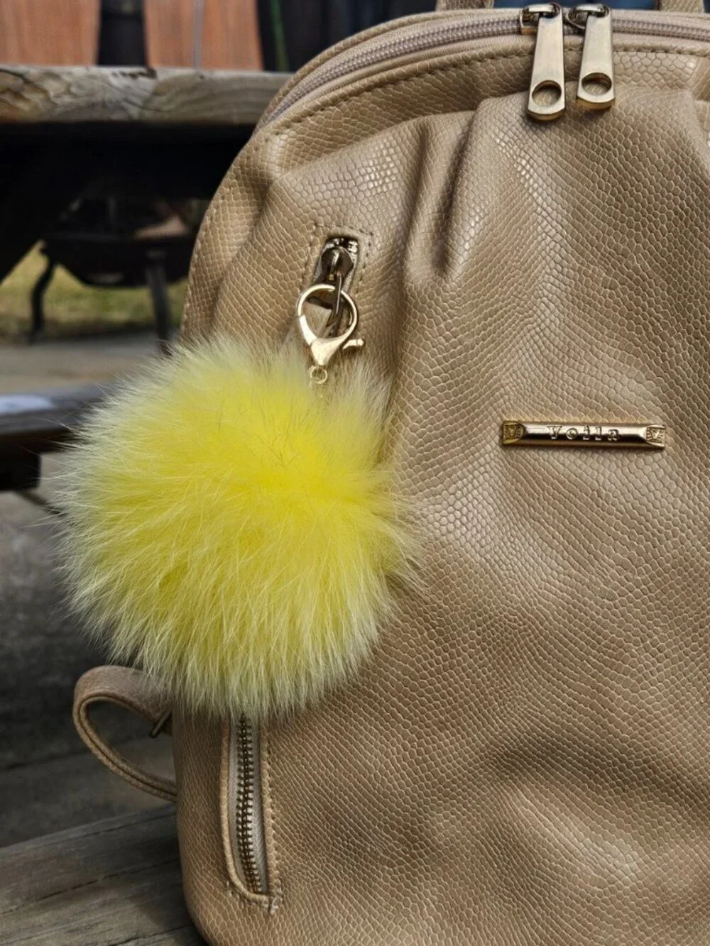 Yellow Real Fox Fur Keychain, Soft Fur Bag Charm